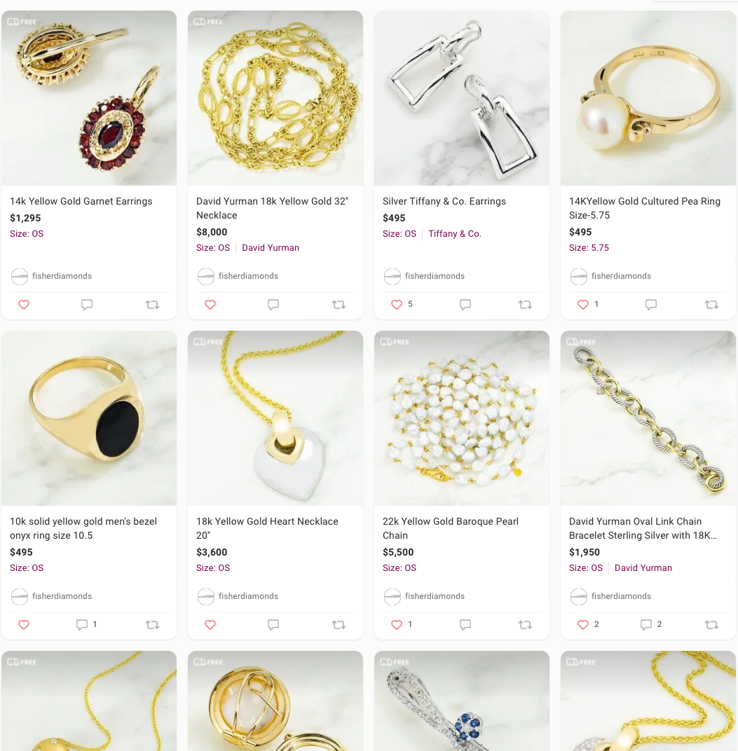 Poshmark screenshot image of preloved jewelry